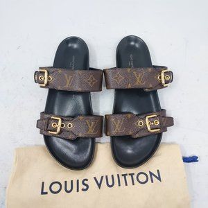 Louis Vuitton Brown Buckle Bom Dia Monogram Flat Slide Sandal